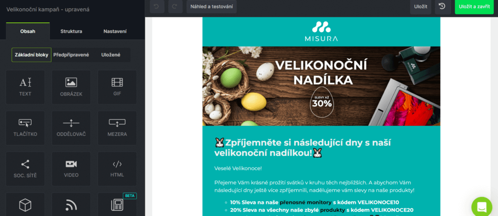 Prostředí tvorby mailingových šablon