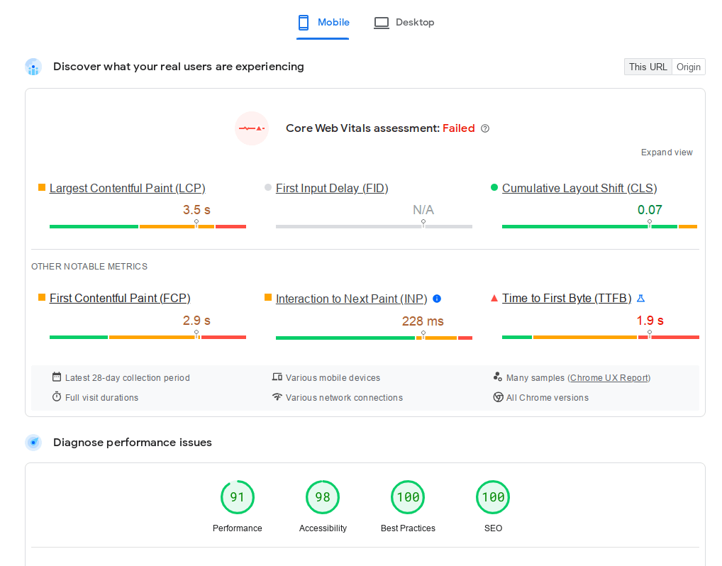 Kernbewertung von Web Vitals