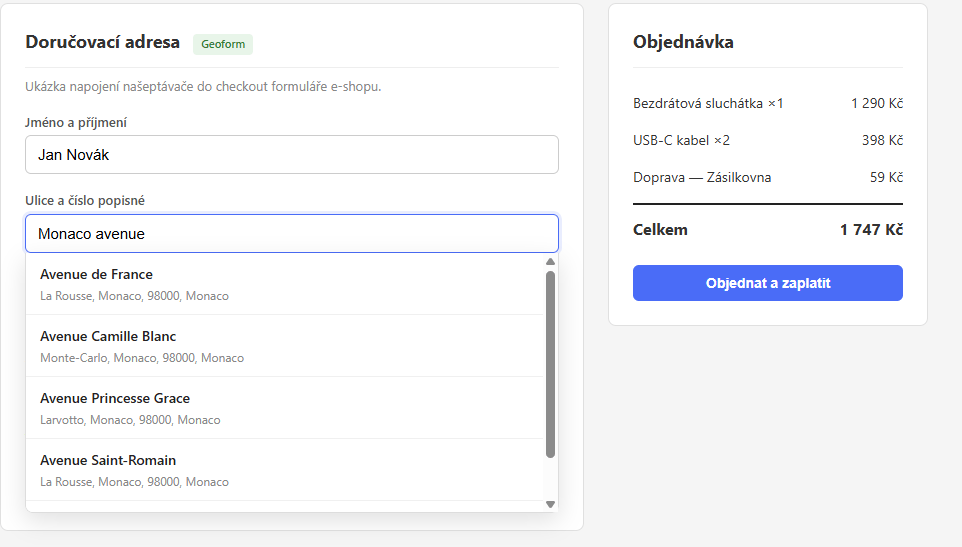 Našeptávání adres