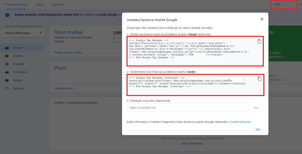 Kde získat GTM kód?