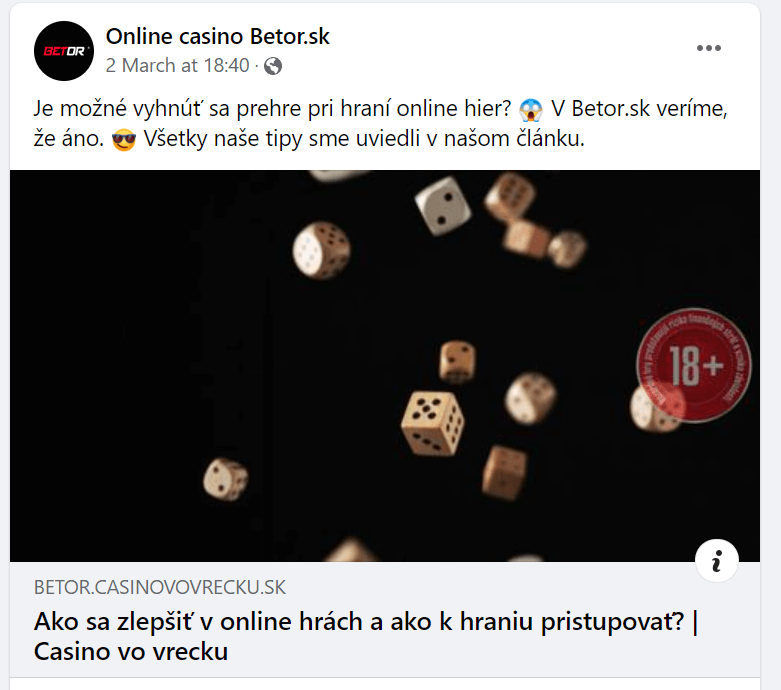 Casino vo vrecku na Facebooku