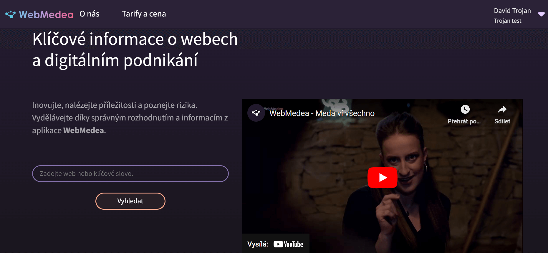 Homepage of the application WebMedea