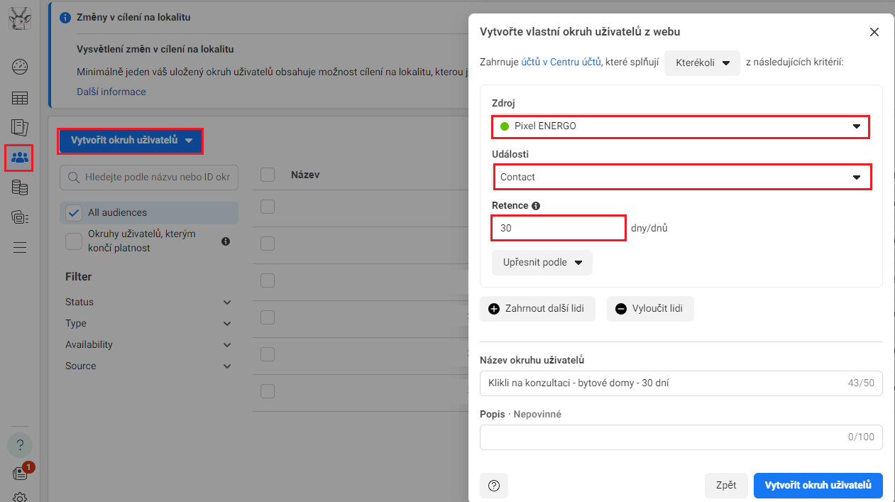 Vytvoření lookalike publika v Pixel