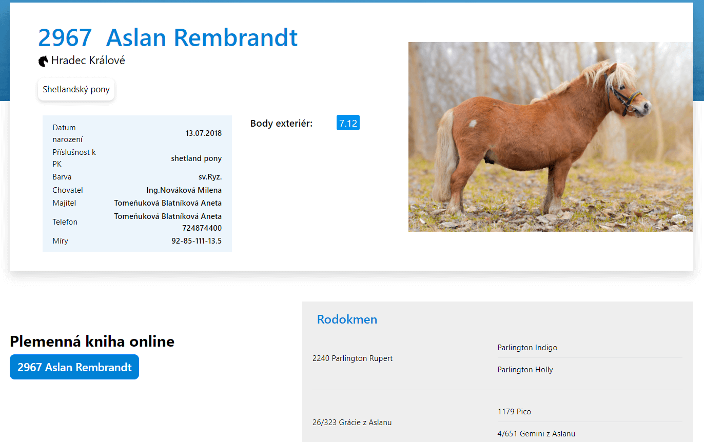 Stallion detail on ASCHK website.