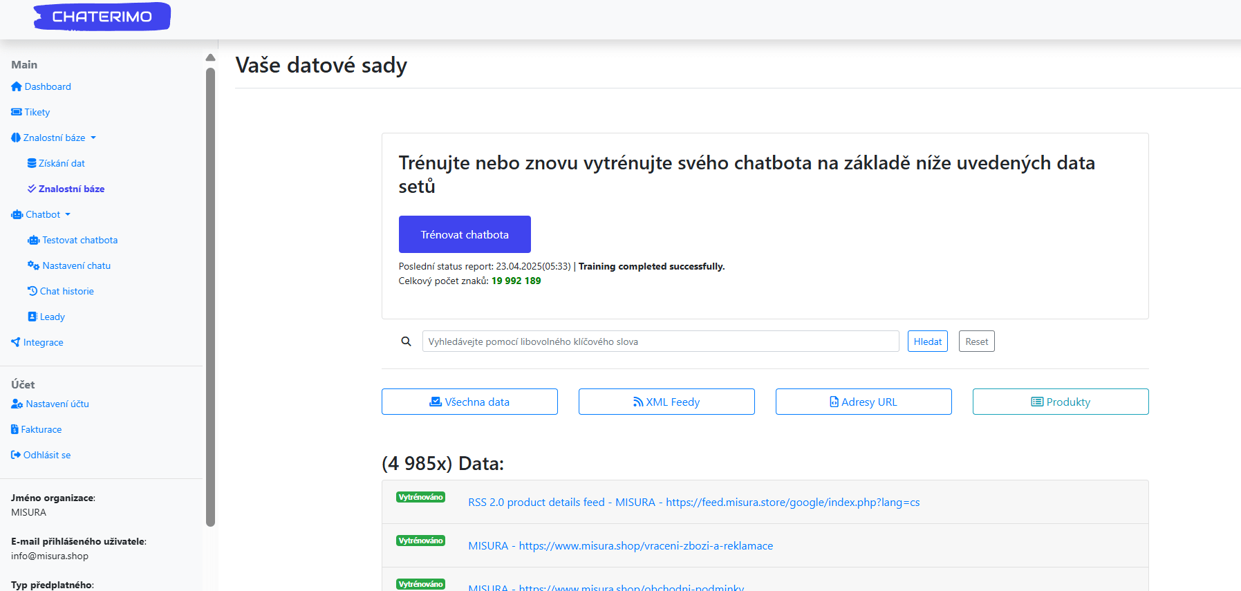 trénovací data chatbota